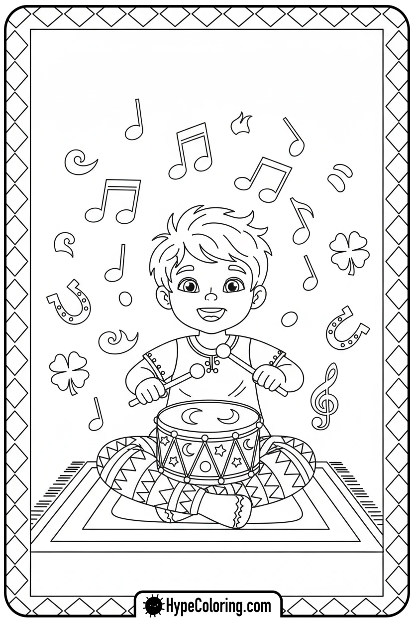 child-playing-a-drum - lunar new year coloring pages