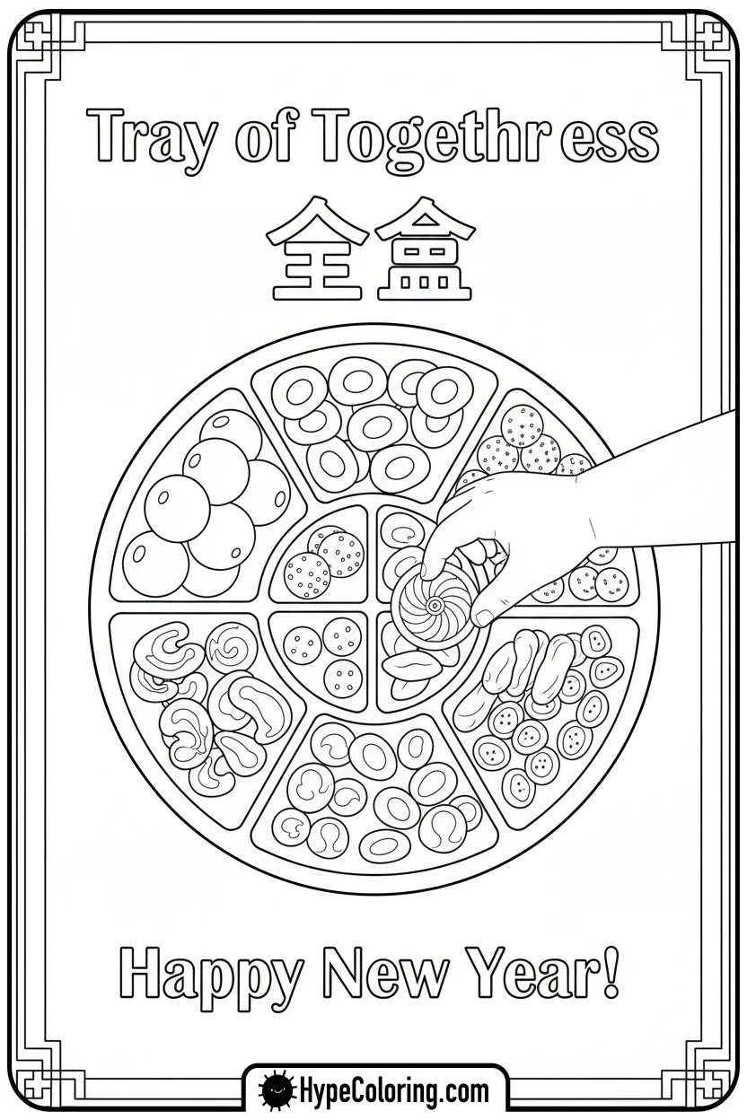 child-picking-treat-from-tray - lunar new year coloring pages