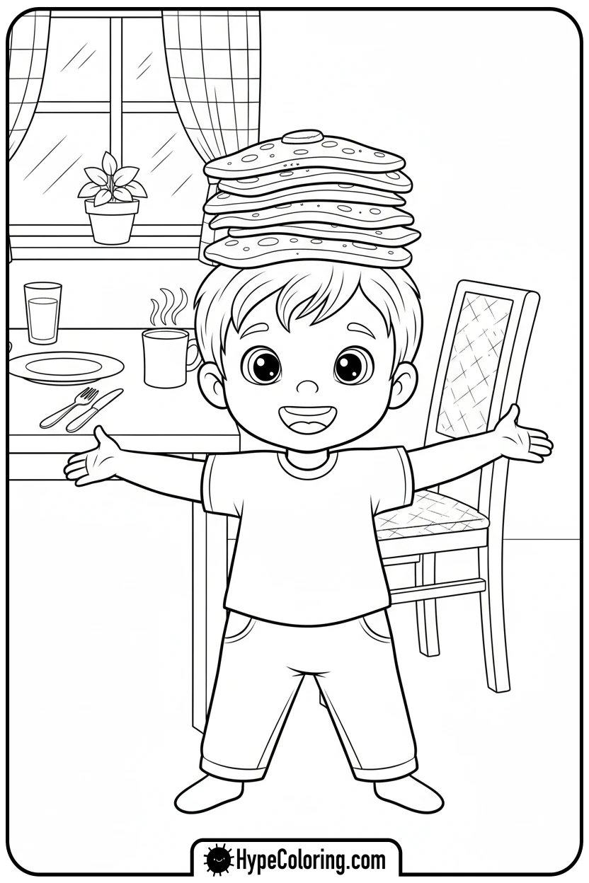child-balancing-pancakes - make coloring book pages from photos