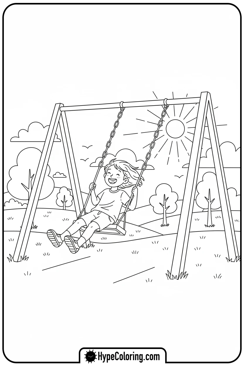 child-on-a-swing - make coloring book pages from photos