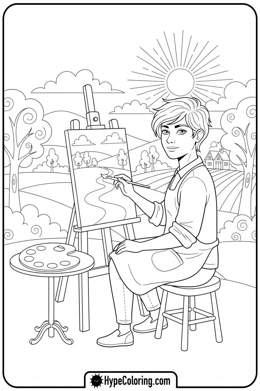 child-painting-outdoors - make coloring book pages from photos