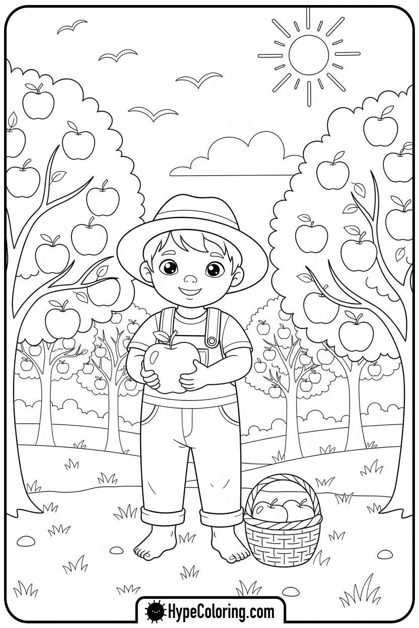 child-picking-apple - make coloring book pages from photos