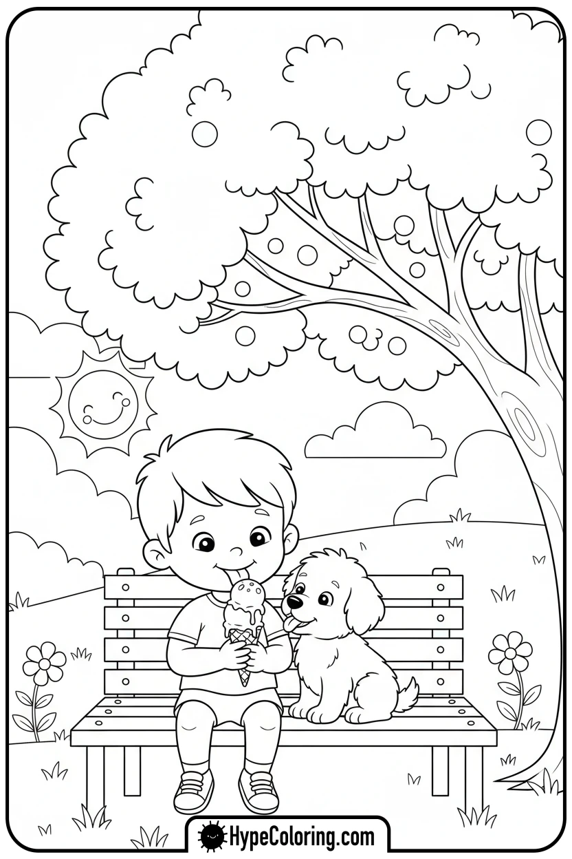 child-sharing-ice-cream - make coloring book pages from photos