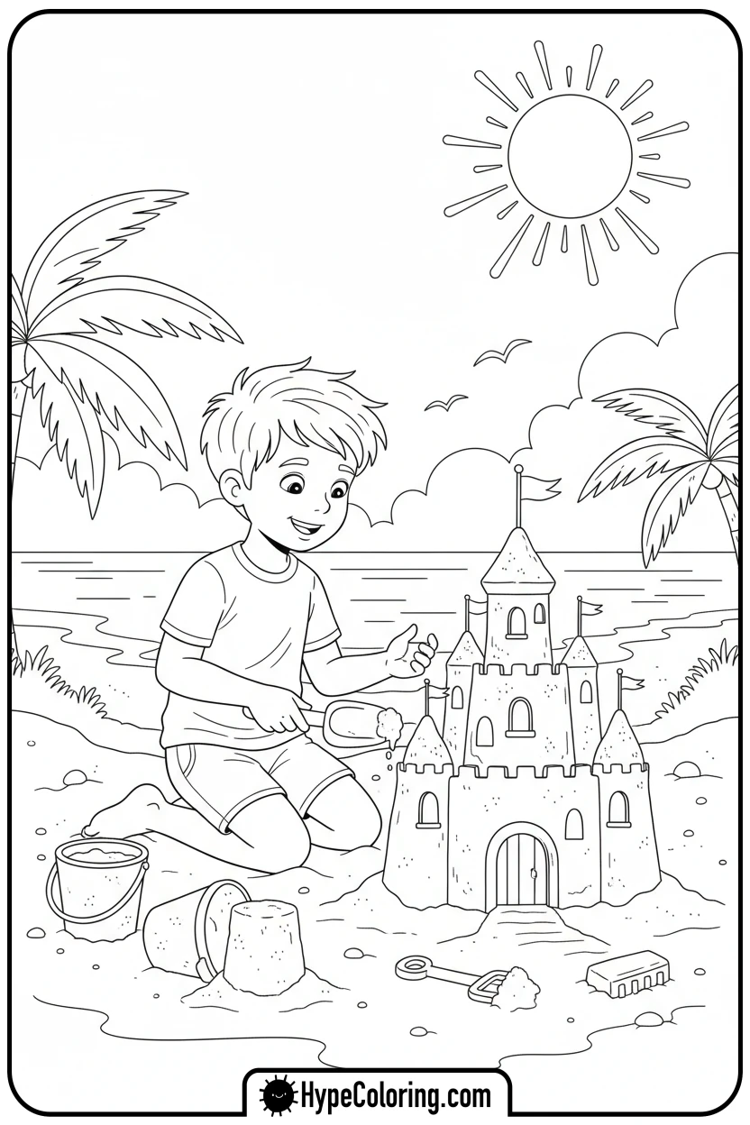 boy-building-sandcastle - make coloring book pages from photos