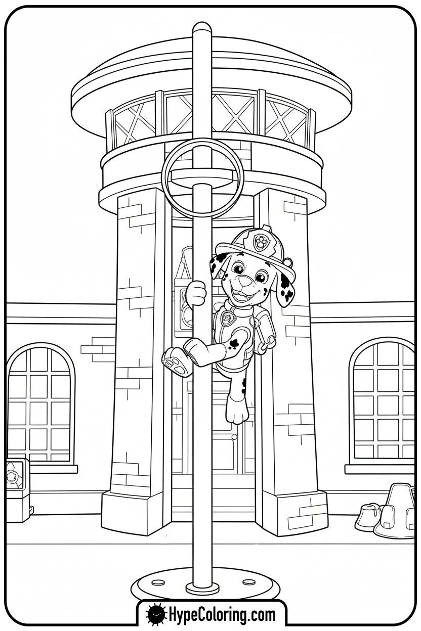 marshall-sliding-fire-pole - marshall from paw patrol coloring pages