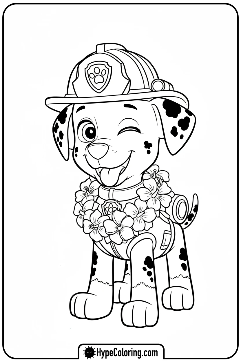 marshall-wearing-flower-lei - marshall from paw patrol coloring pages