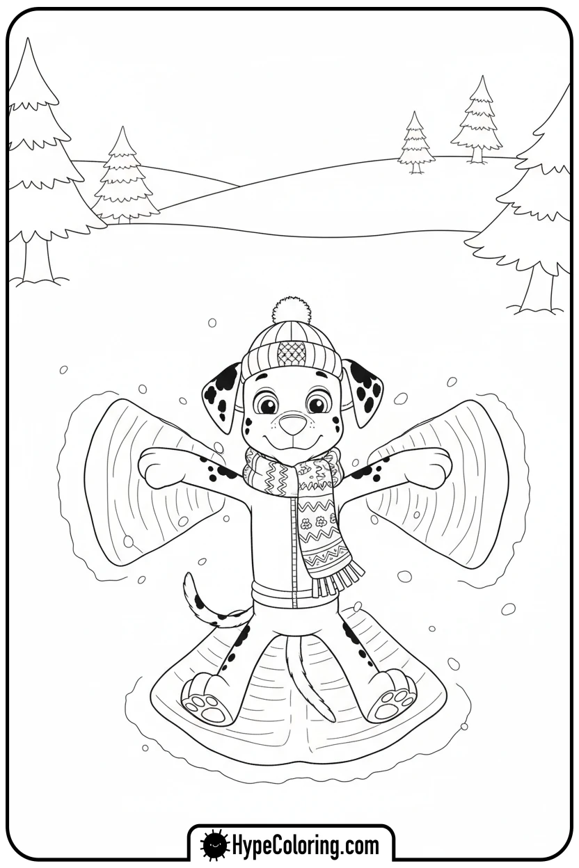 marshall-making-snow-angel - marshall from paw patrol coloring pages