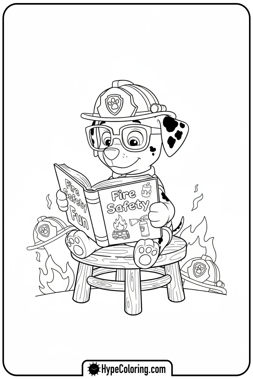 marshall-reading-book - marshall from paw patrol coloring pages