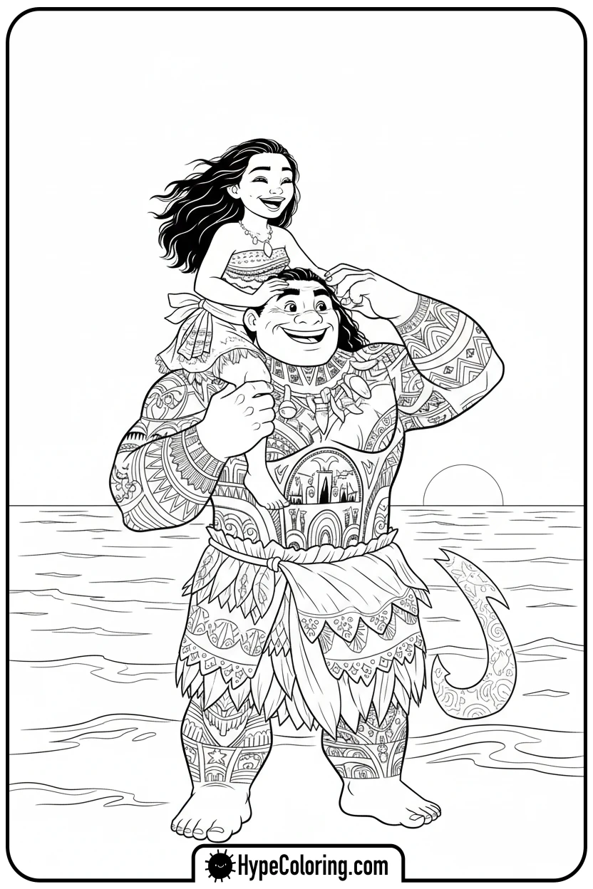 maui-carrying-moana-on-shoulders - maui coloring pages