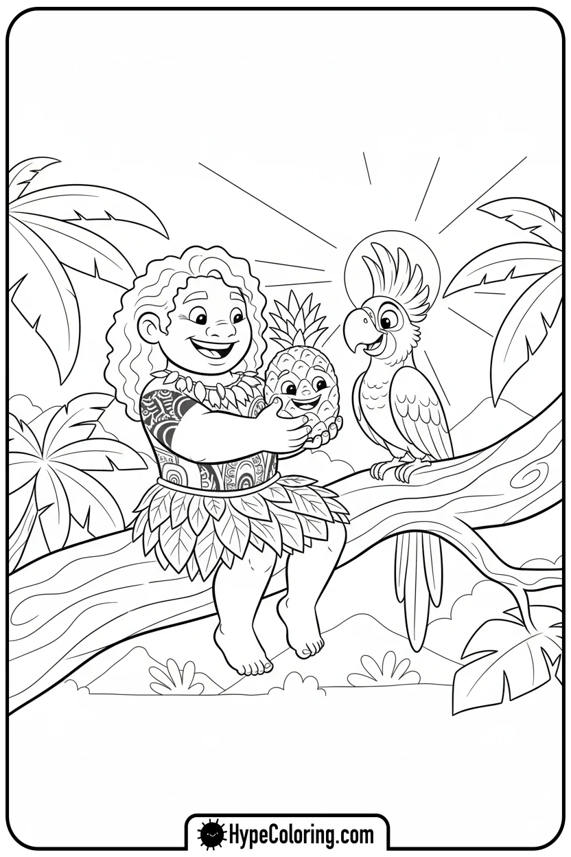 maui-sharing-pineapple-with-parrot - maui coloring pages