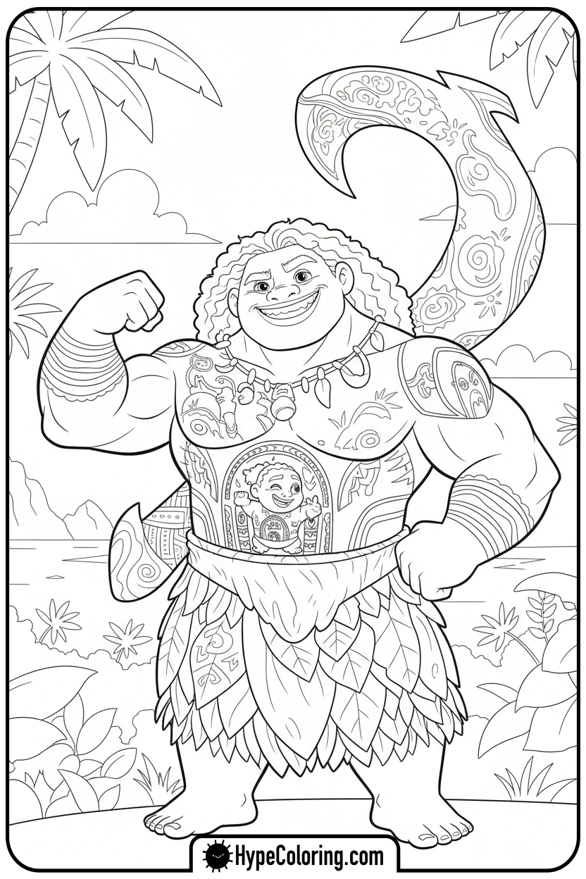 maui-with-mini-maui-tattoo-winking - maui coloring pages