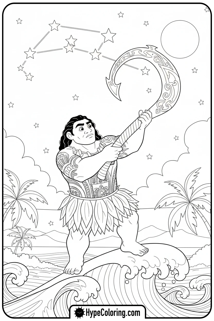 maui-drawing-stars-with-fish-hook - maui coloring pages