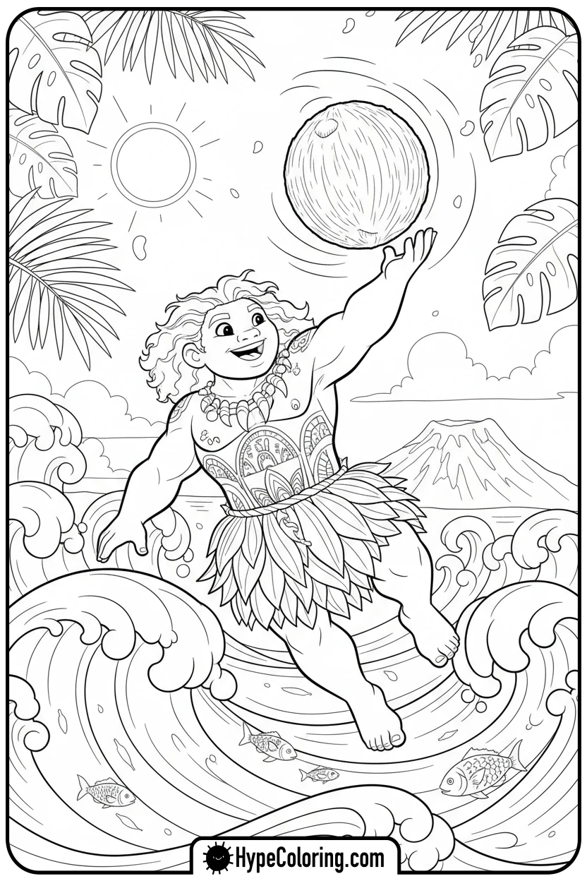 maui-playing-catch-with-coconut - maui coloring pages
