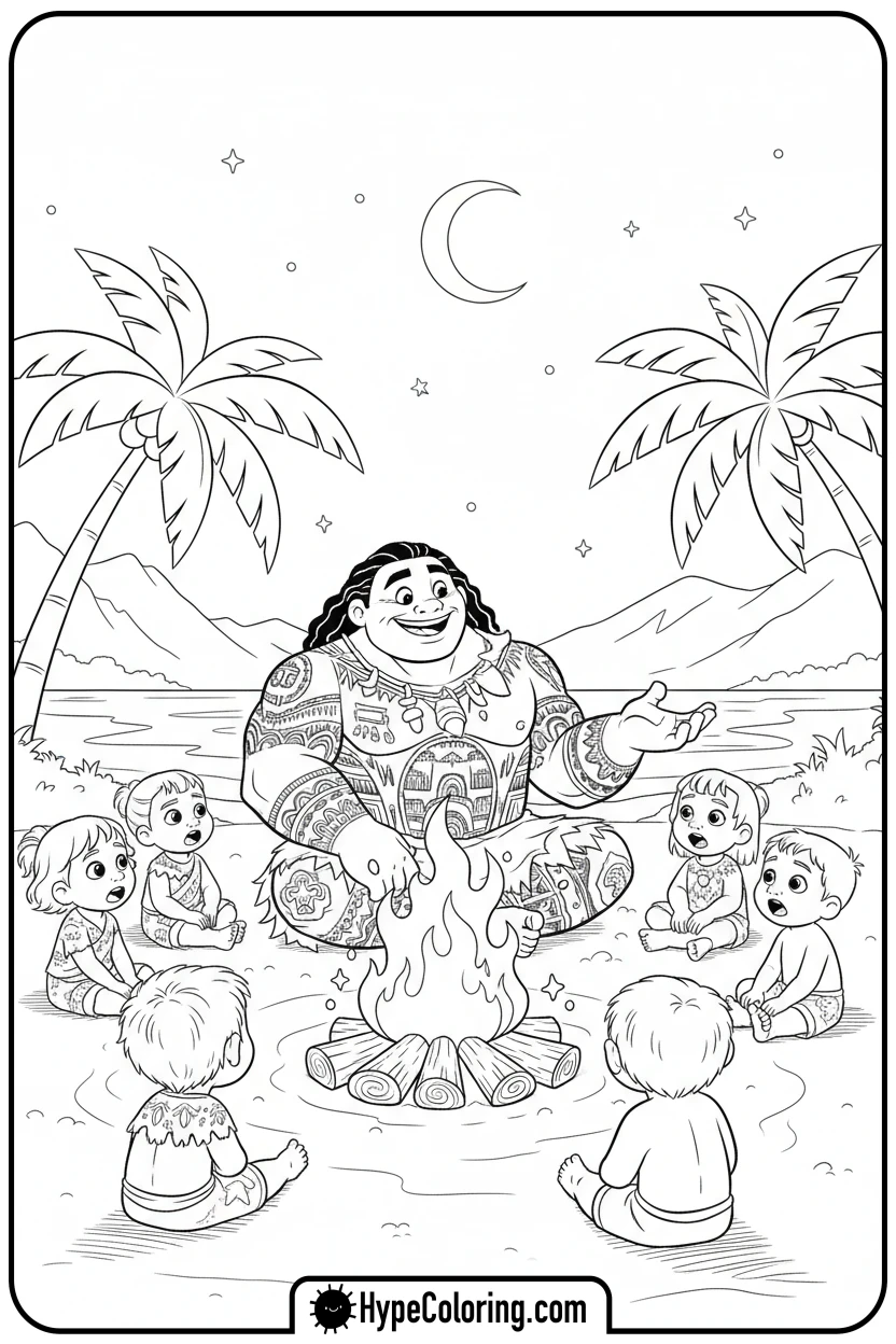 maui-telling-stories-by-bonfire - maui coloring pages