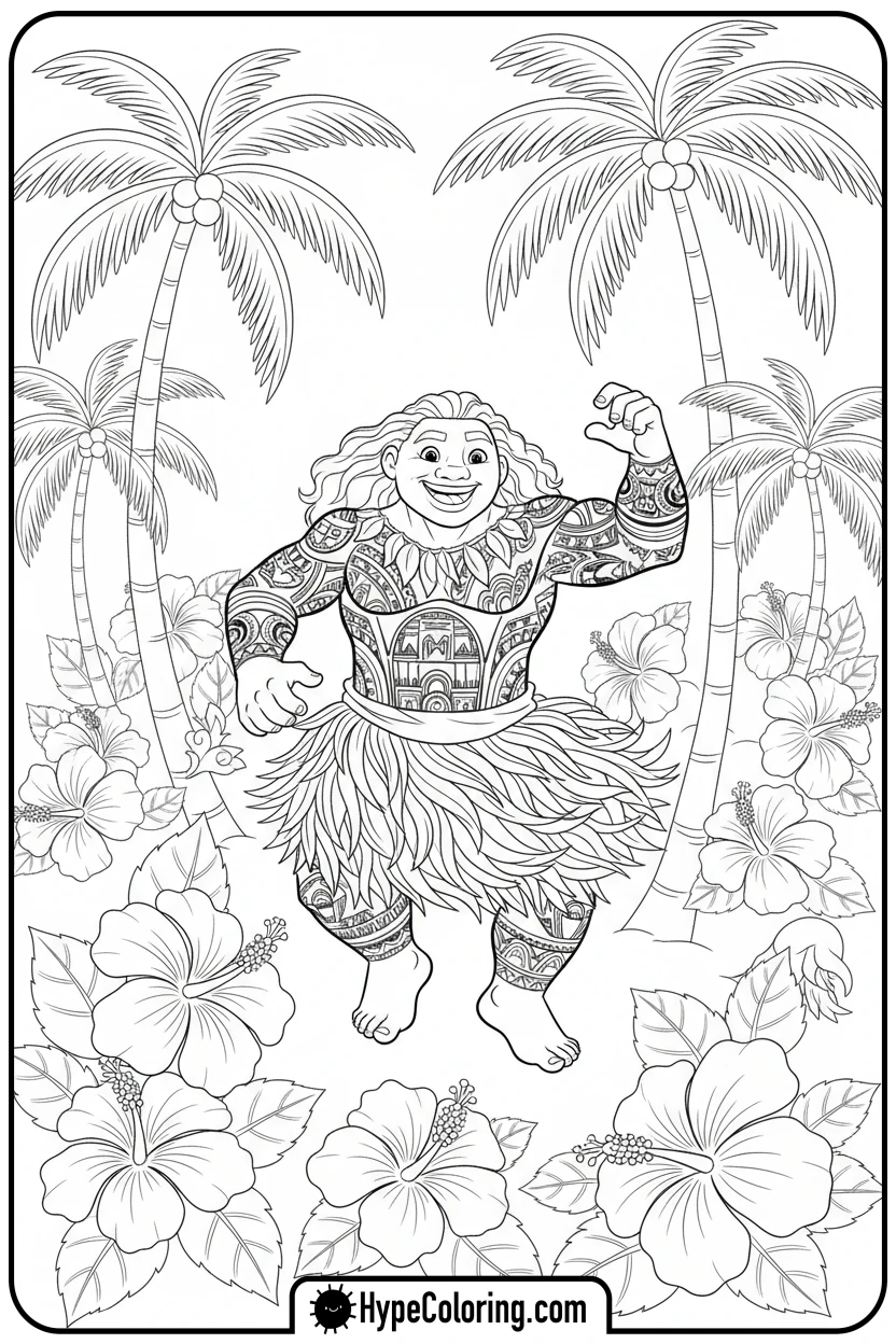 maui-dancing-among-flowers - maui coloring pages