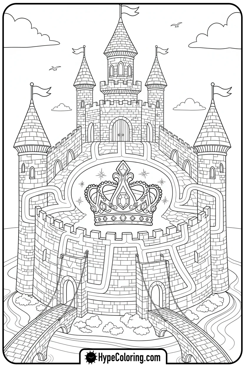 castle-maze-leading-to-crown - maze coloring pages