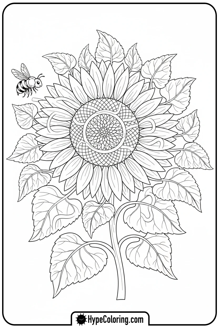 sunflower-petal-maze-with-bee - maze coloring pages