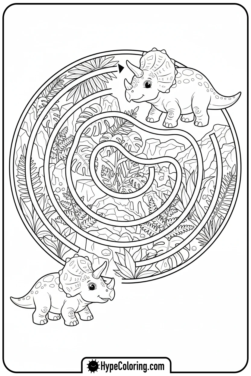 dinosaur-jungle-maze-to-mom - maze coloring pages