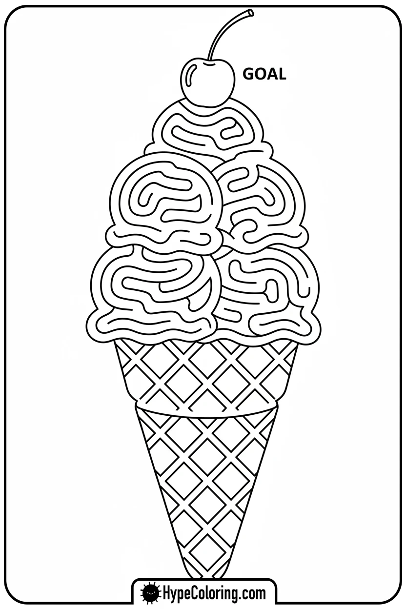 ice-cream-cone-swirl-maze - maze coloring pages