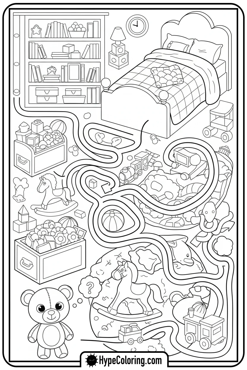 teddy-bear-bedroom-maze - maze coloring pages