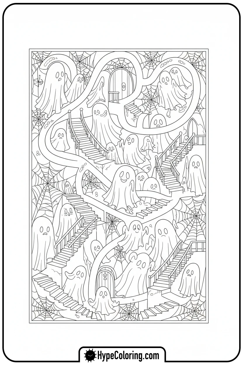 haunted-house-cobweb-maze - maze coloring pages