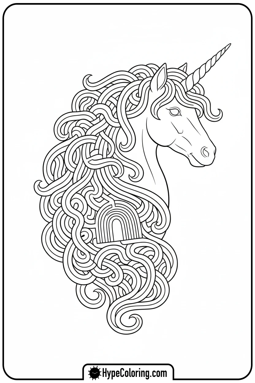 unicorn-mane-rainbow-maze - maze coloring pages