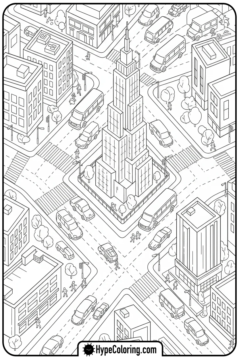 city-street-car-maze - maze coloring pages