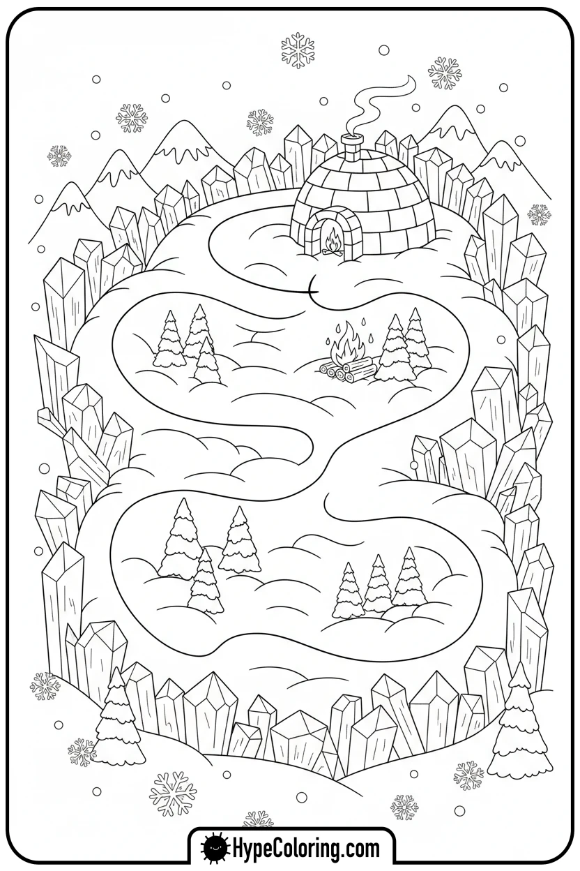 snowdrift-igloo-winter-maze - maze coloring pages