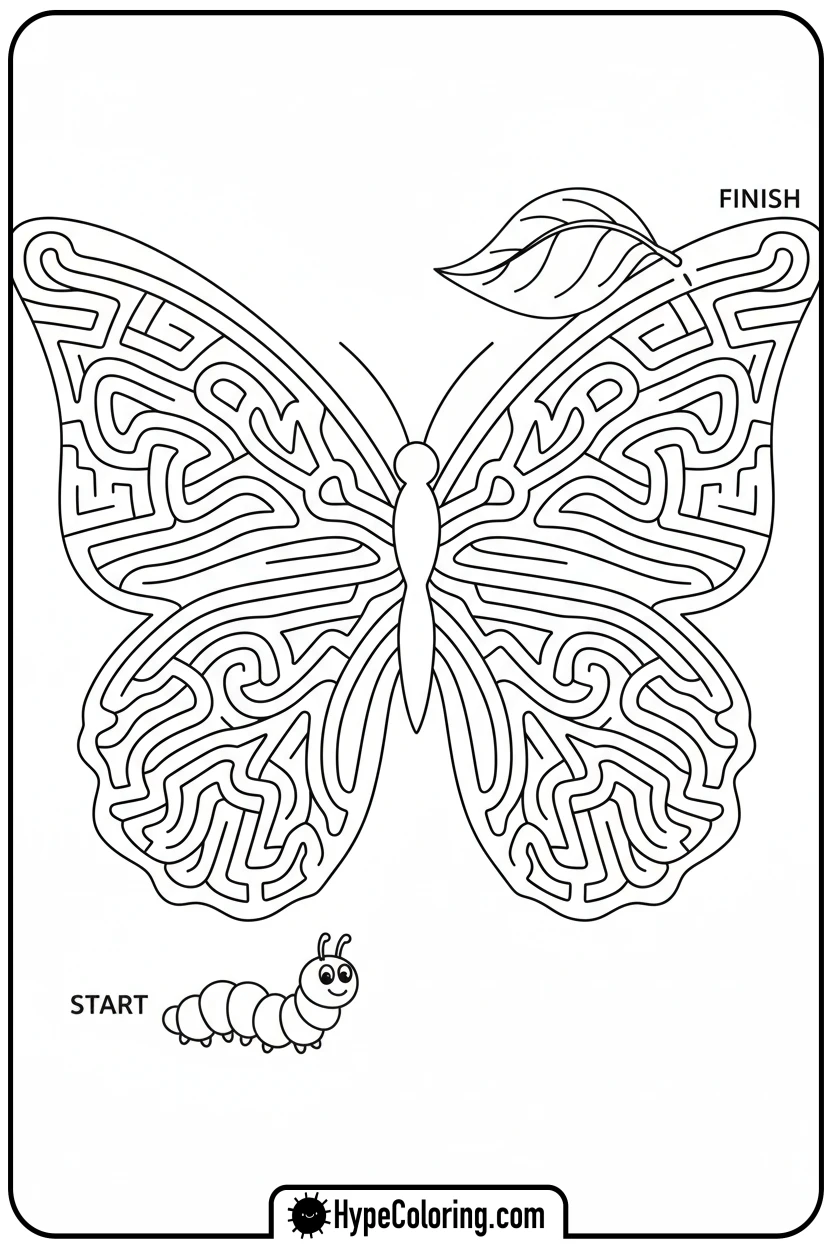 butterfly-wing-pattern-maze - maze coloring pages