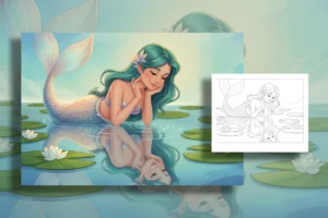 a-mermaid-looking-at-her - mermaid coloring pages printable