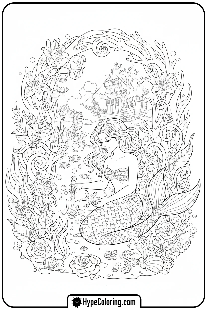 mermaid-gardening-underwater - mermaid coloring pages printable