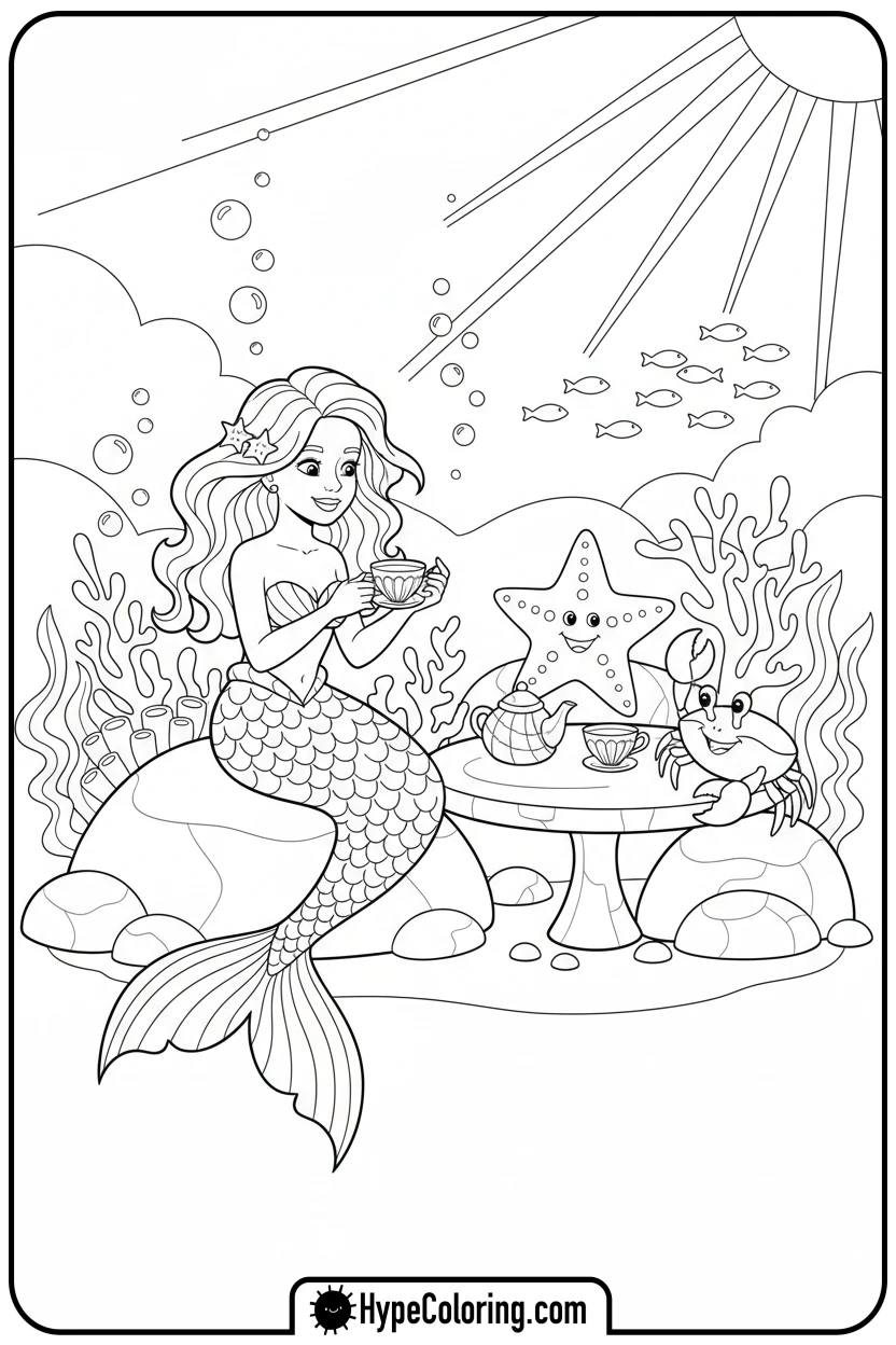 mermaid-tea-party-with-sea-friends - mermaid coloring pages printable