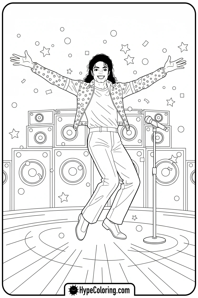 mj-spinning-gracefully-on-stage - michael jackson coloring pages