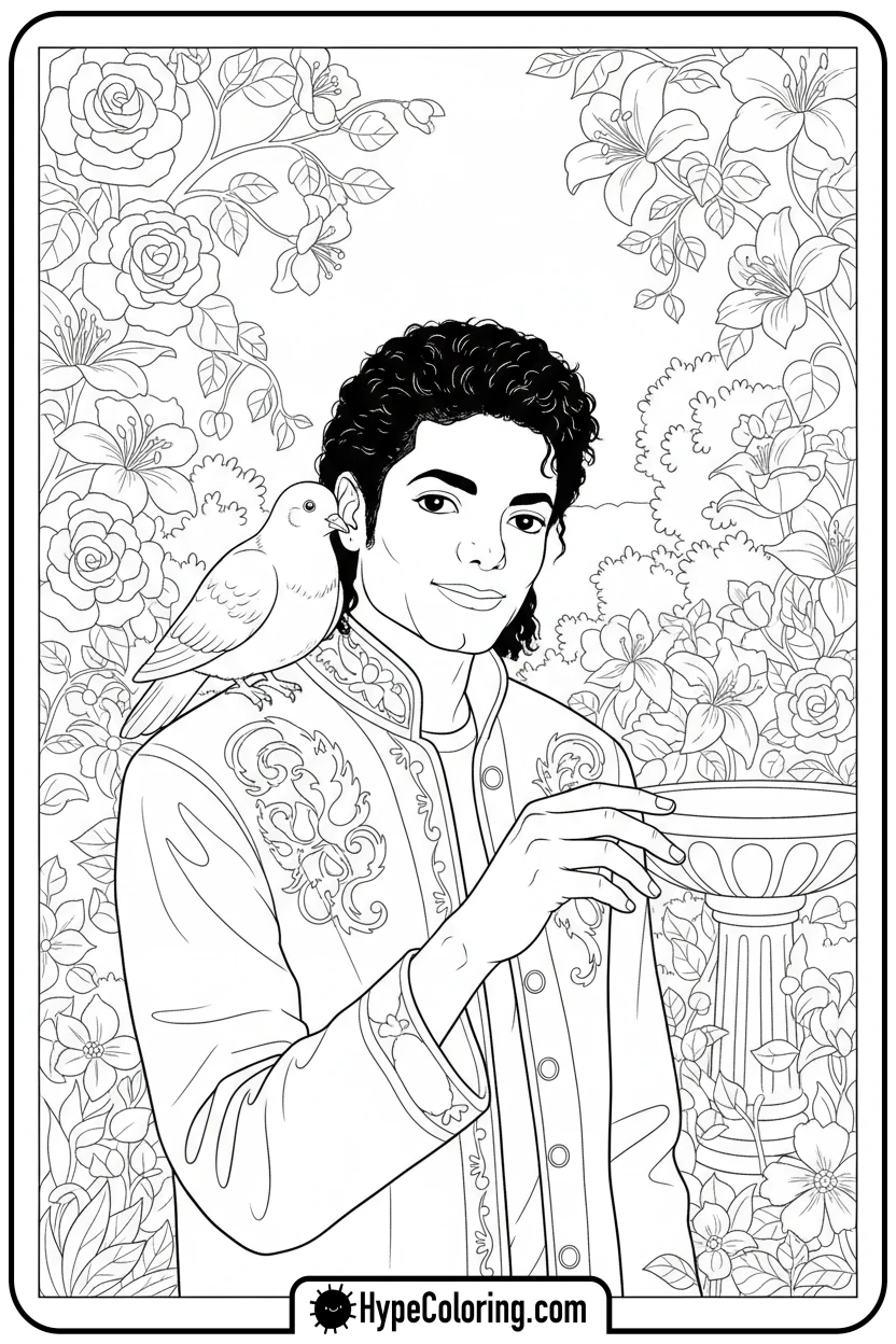 mj-petting-a-white-dove - michael jackson coloring pages