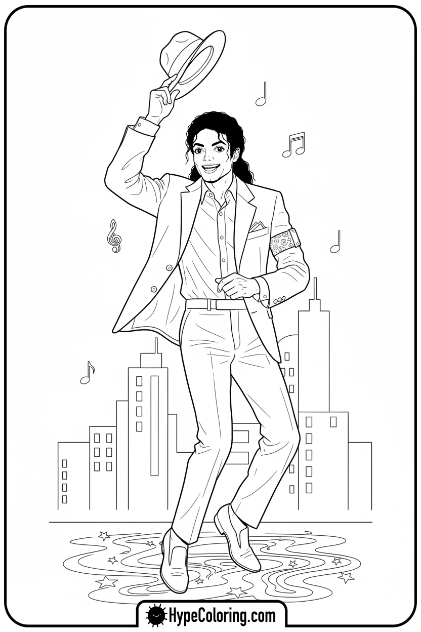 mj-catching-his-fedora-hat - michael jackson coloring pages