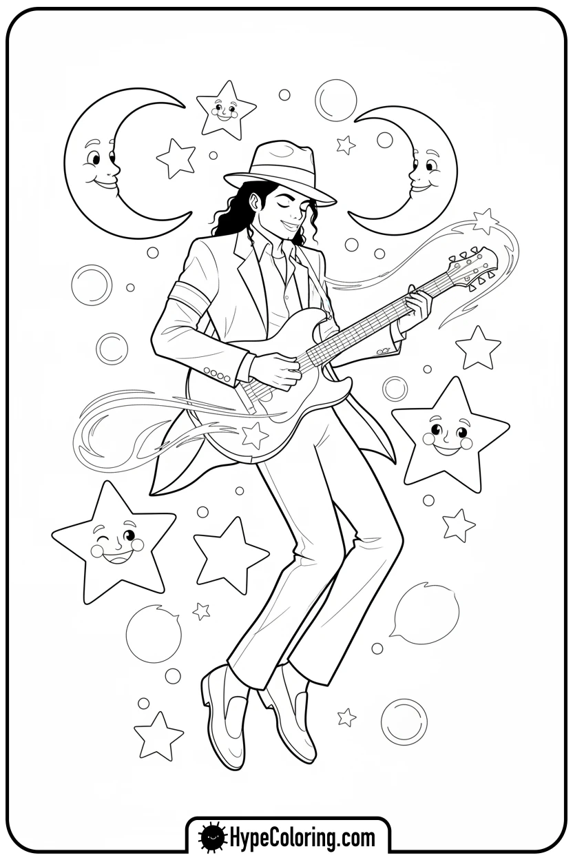 mj-floating-among-stars-and-moons - michael jackson coloring pages