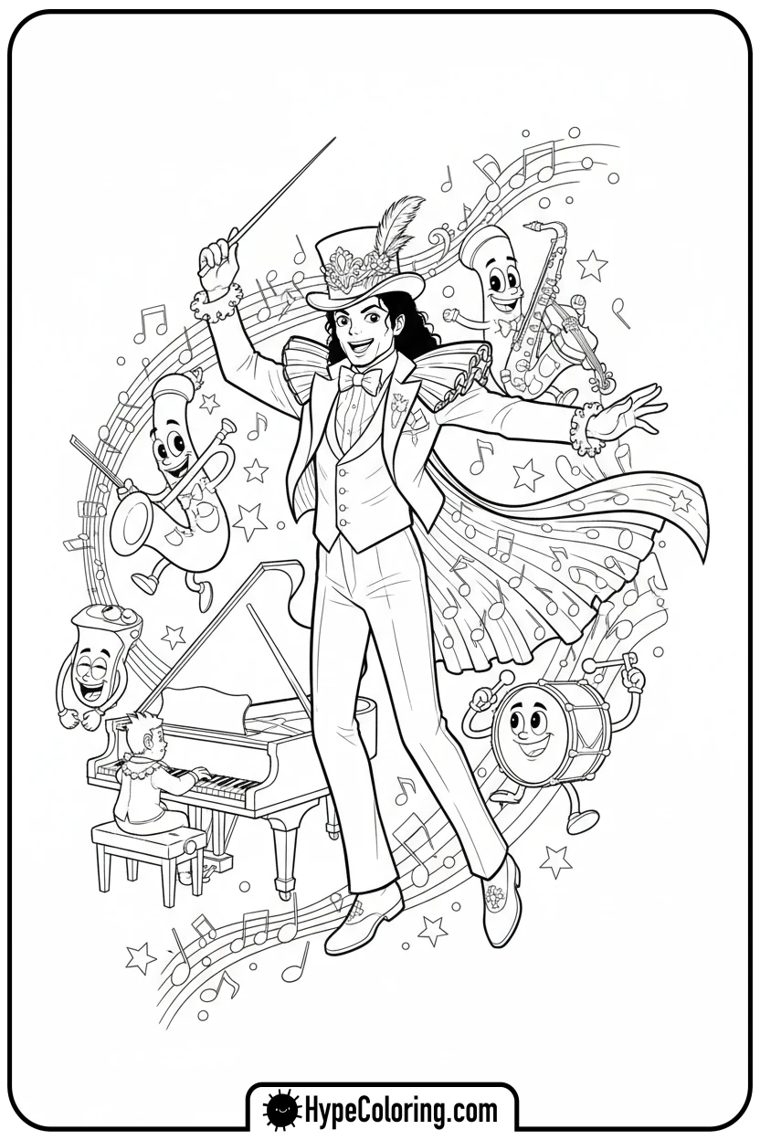 mj-conducting-a-cartoon-orchestra - michael jackson coloring pages