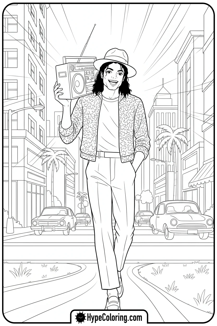 mj-casually-walking-with-boombox - michael jackson coloring pages