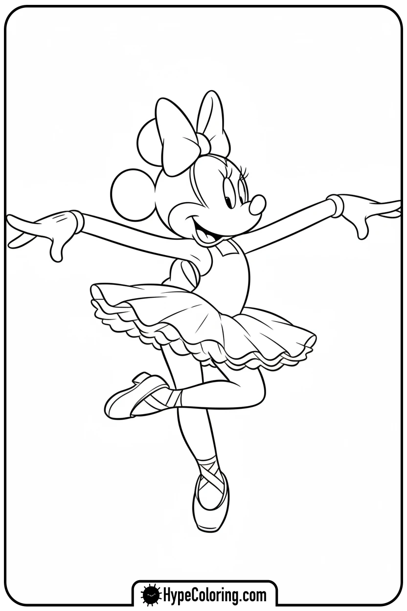 Click to download PDF minnie-mouse-doing-ballet - minnie mouse printable coloring pages