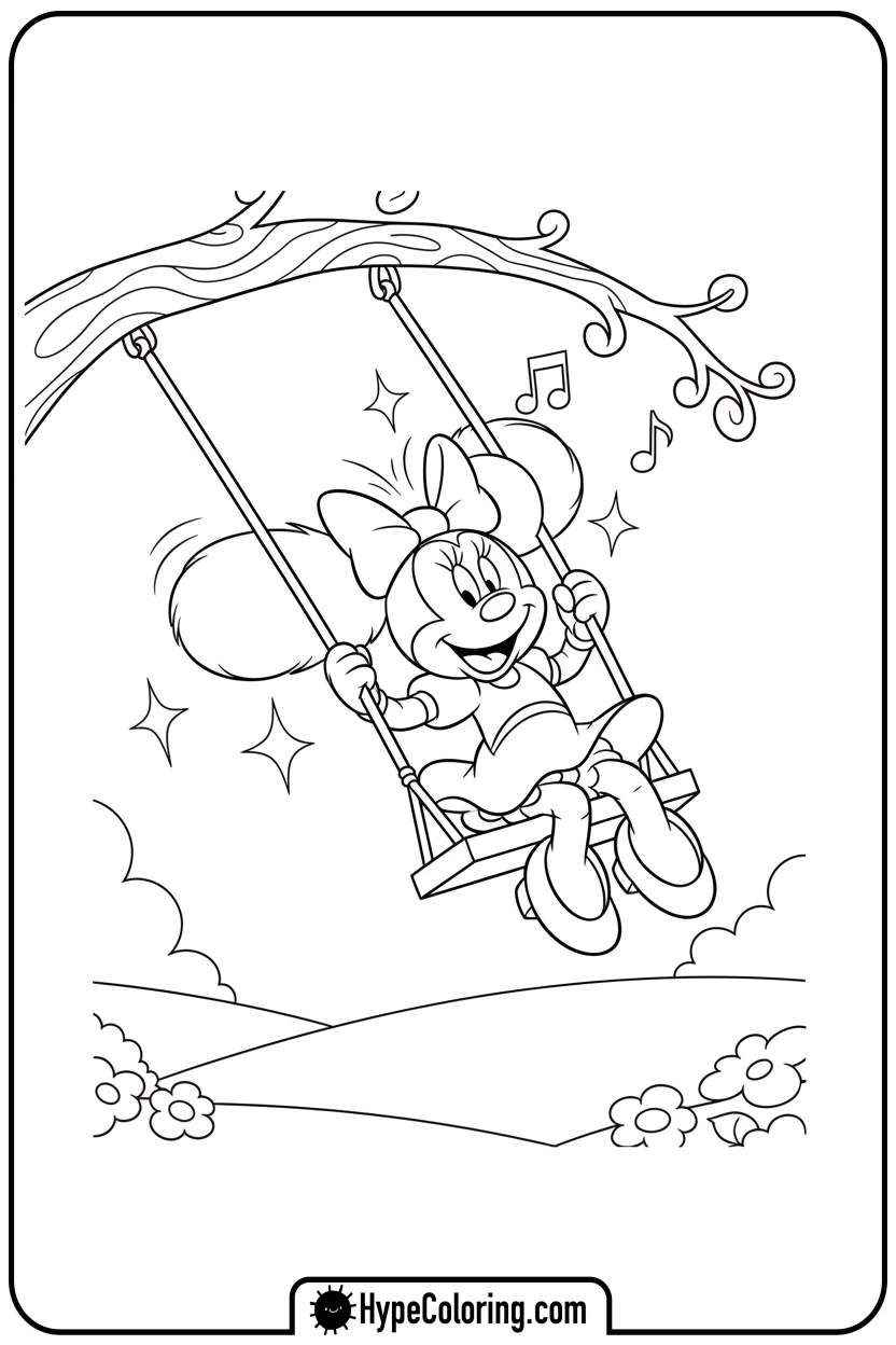 Click to download PDF minnie-mouse-on-a-swing - minnie mouse printable coloring pages
