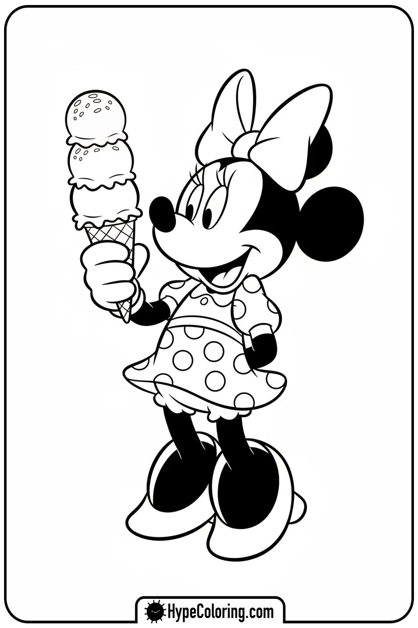 Click to download PDF minnie-mouse-eating-ice-cream - minnie mouse printable coloring pages