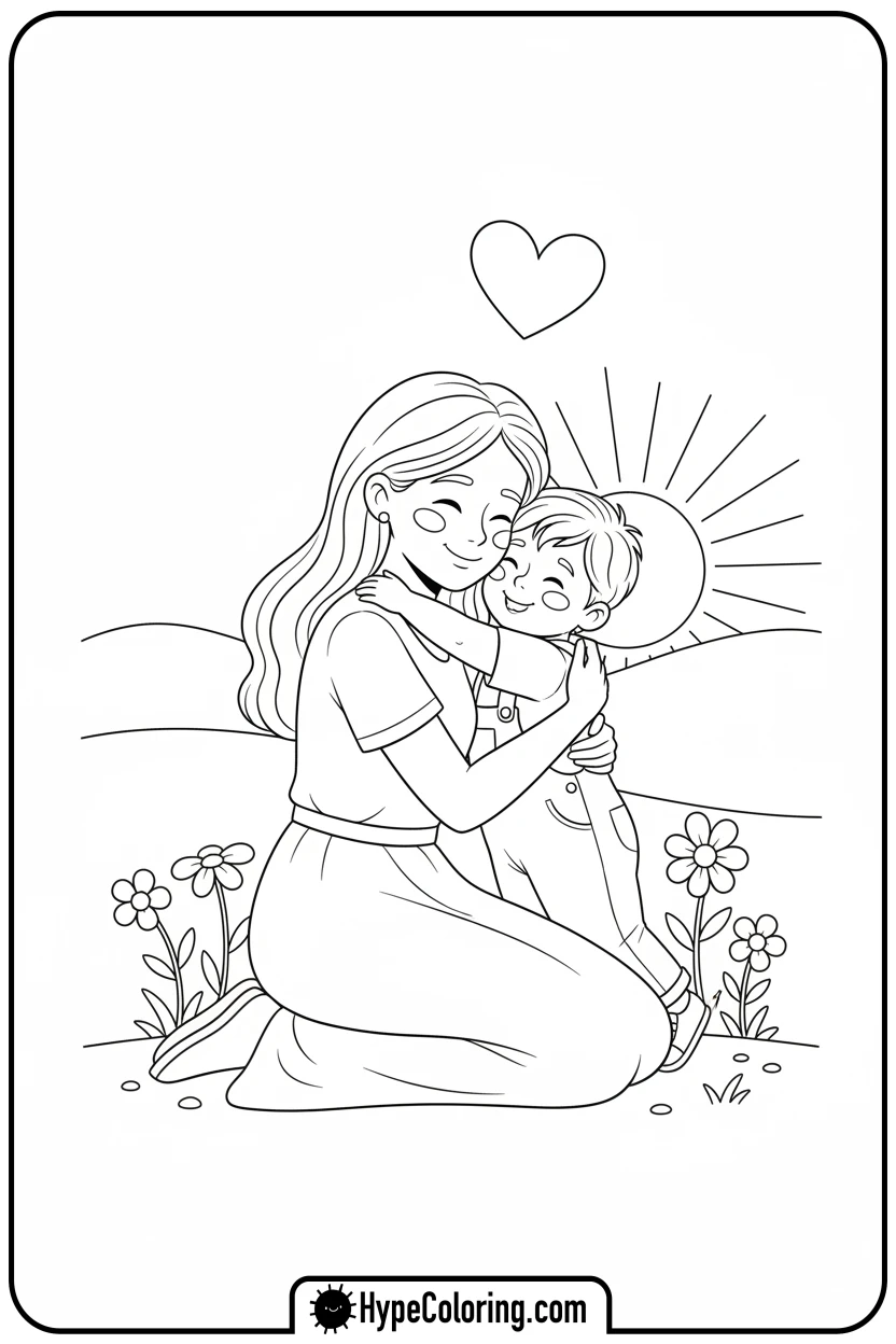 mom-hugging-child - mom coloring pages
