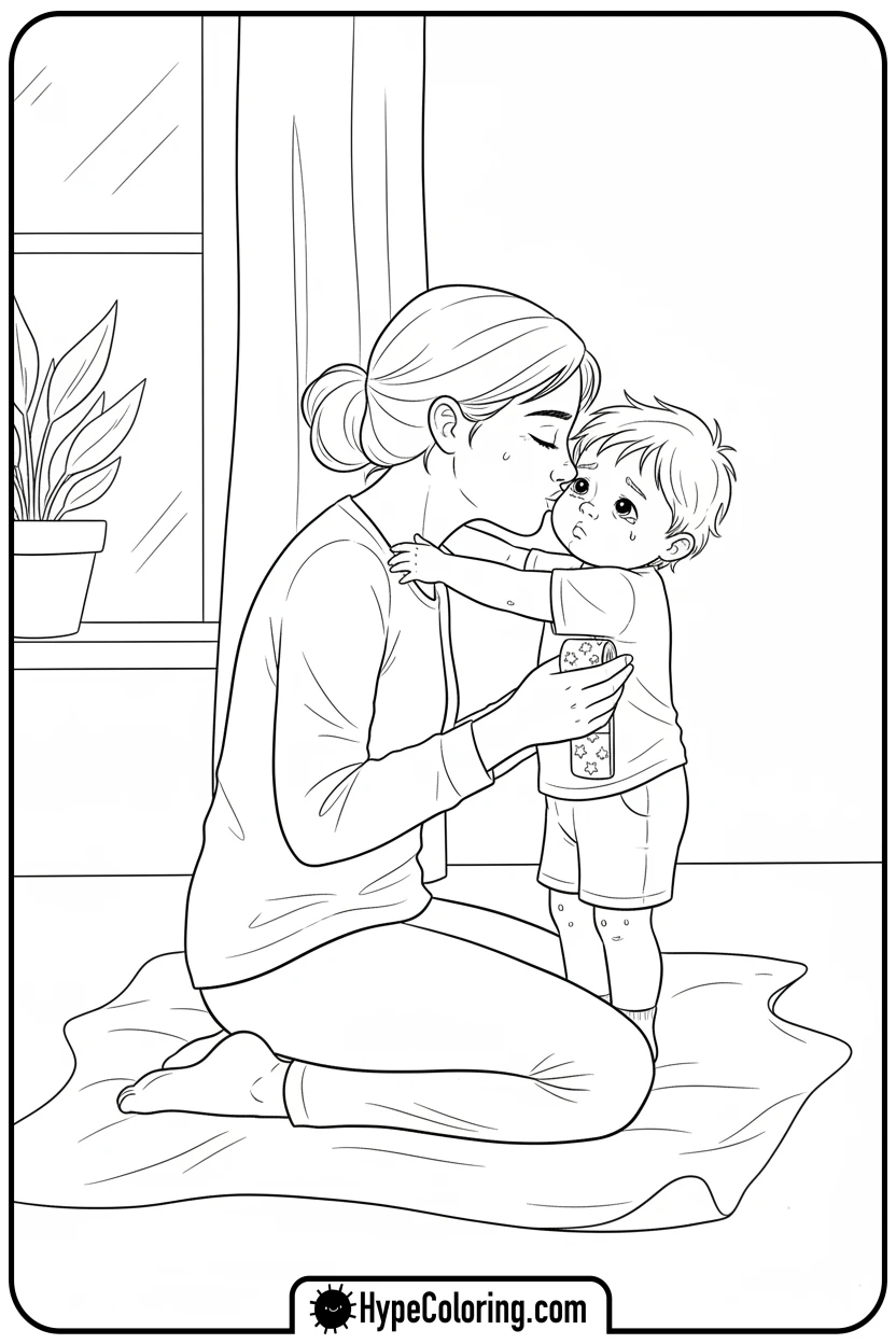 mom-comforting-child - mom coloring pages