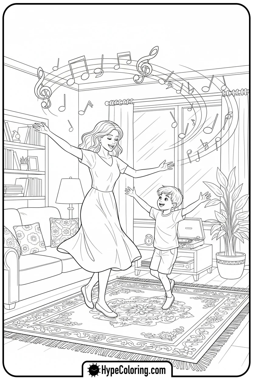 mom-and-child-dancing - mom coloring pages