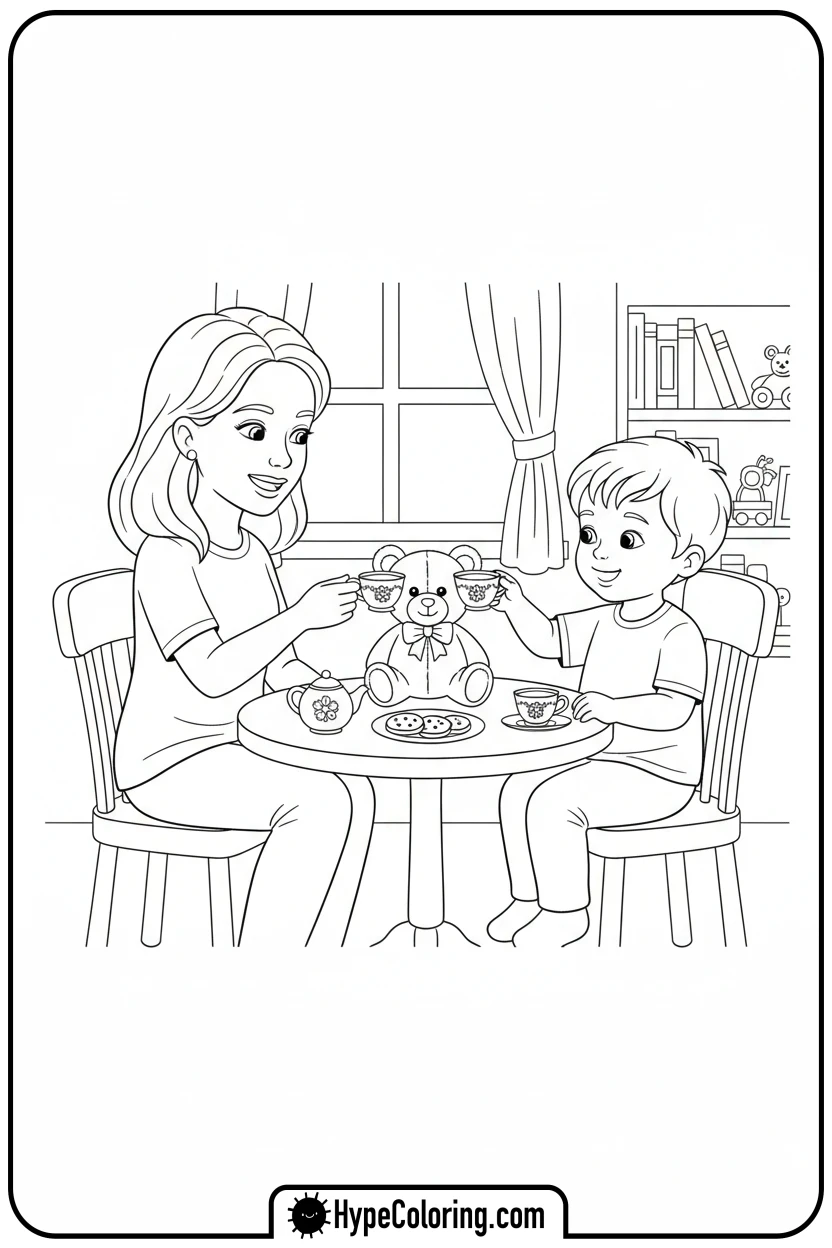 mom-and-child-tea-party - mom coloring pages