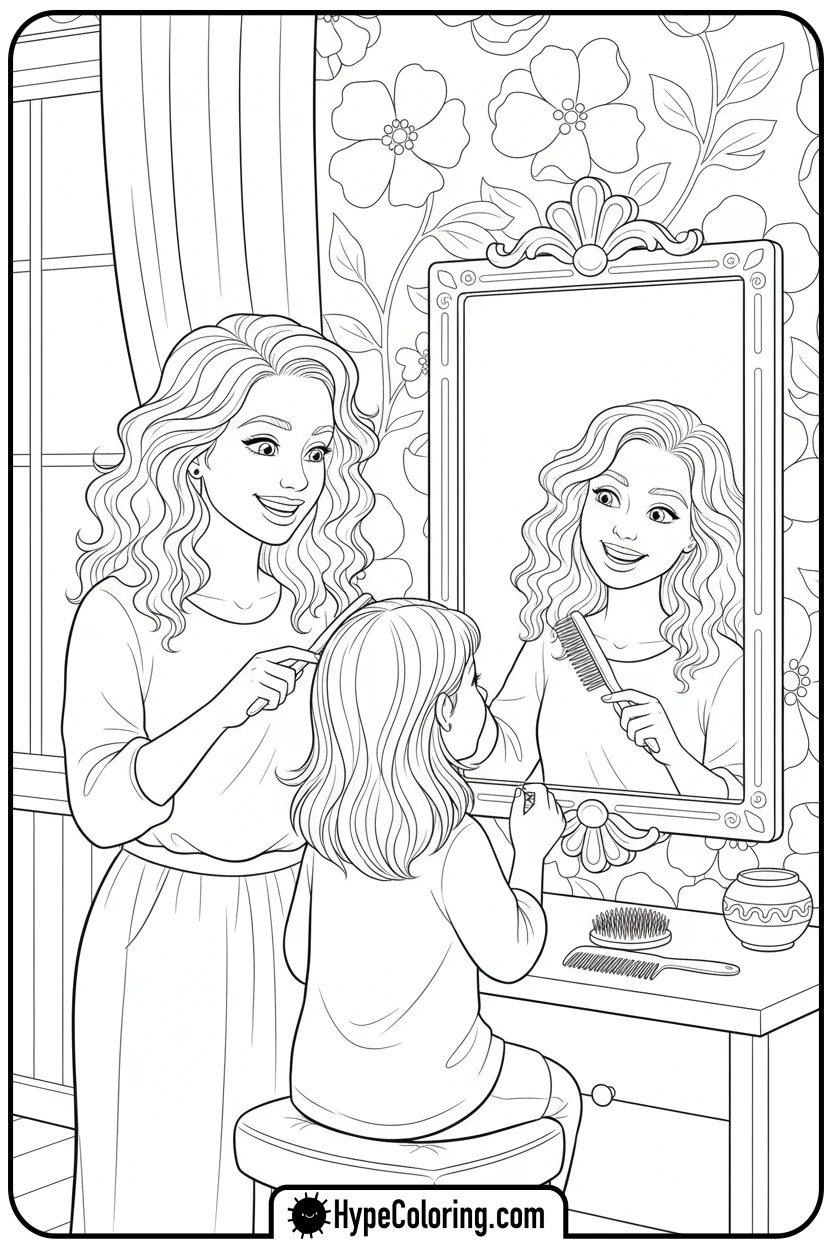 mom-brushing-child-s-hair - mom coloring pages
