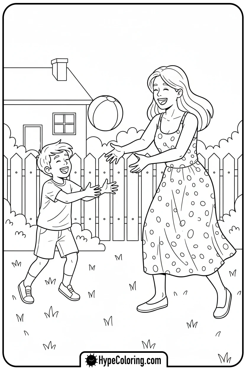 mom-and-child-playing-catch - mom coloring pages