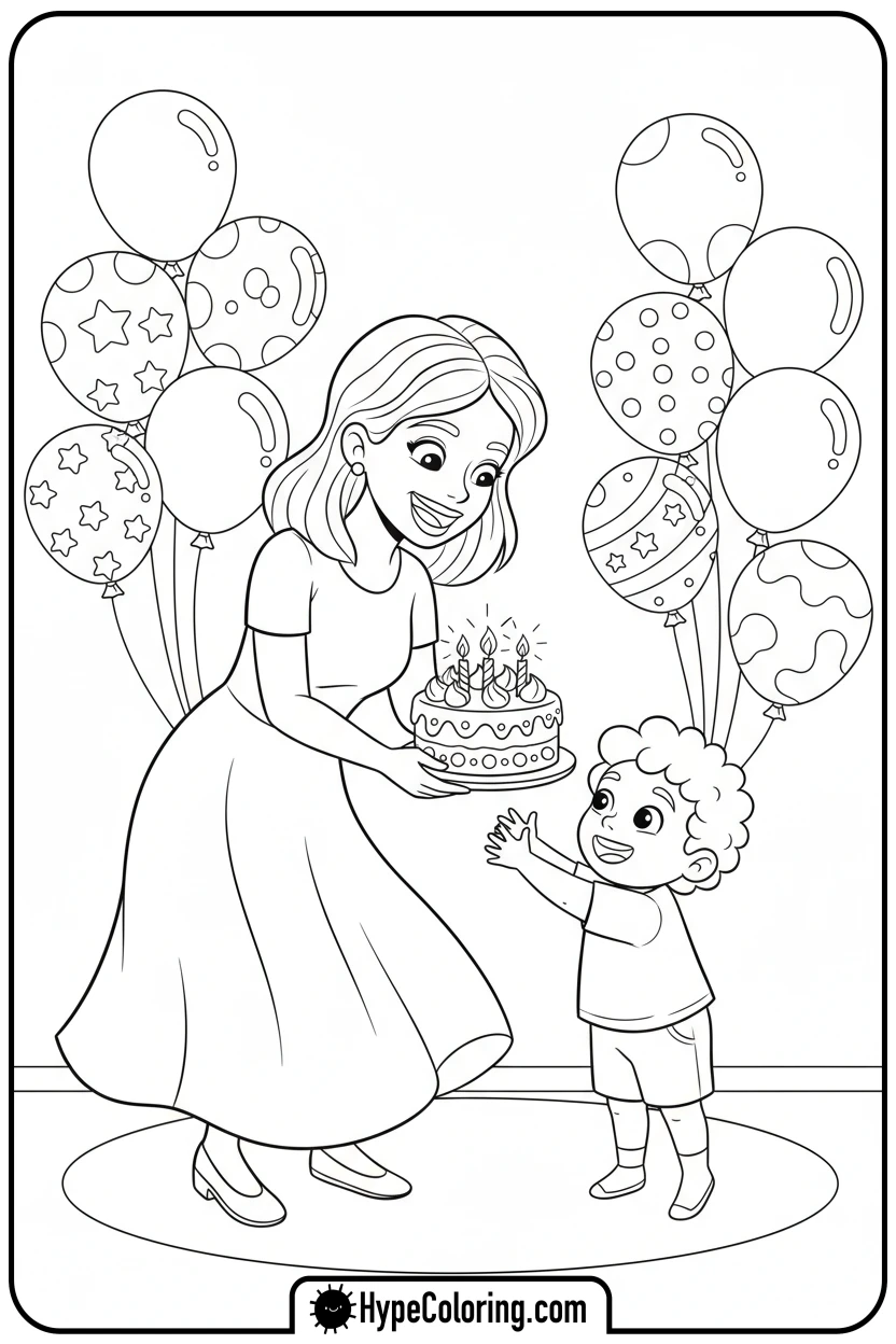 mom-giving-child-birthday-cake - mom coloring pages