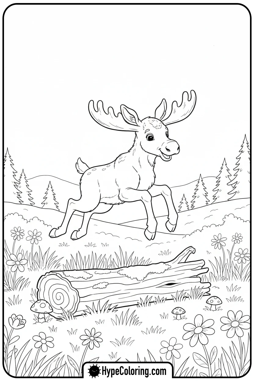 moose-calf-jumping-log - moose coloring pages