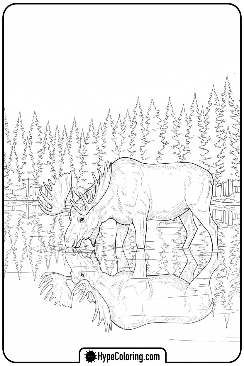 moose-drinking-from-lake - moose coloring pages